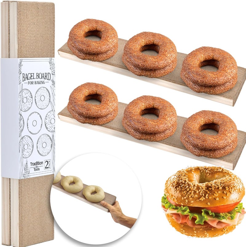 TRAITOOLS Bagel Baking Boards (2 Pack) | 15.7 x 3.5 x 0.8 Inch Burlap Covered Cedar Boards | Authentic Food Grade Cedar Baking Tray | Perfect Flip Boards for New York Style Bagels - Image 1